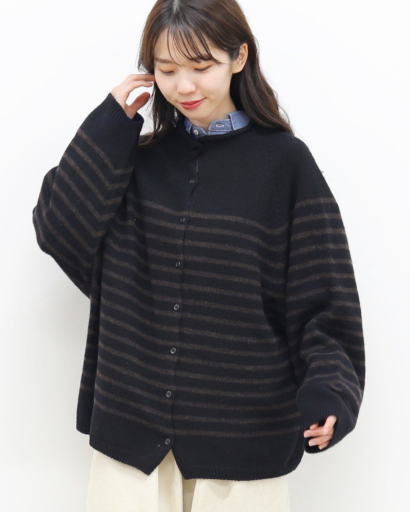 ［mao made］エアーヤーンコットン2WAYクルンネックプルオーバー ボーダー