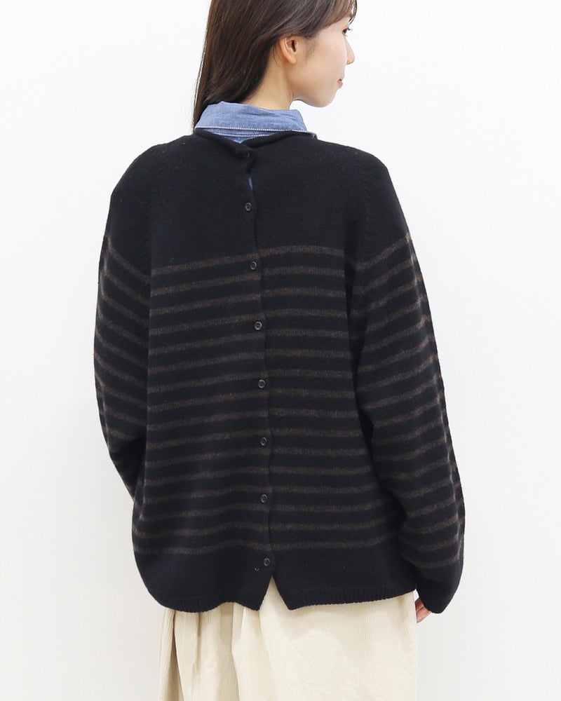 ［mao made］エアーヤーンコットン2WAYクルンネックプルオーバー ボーダー