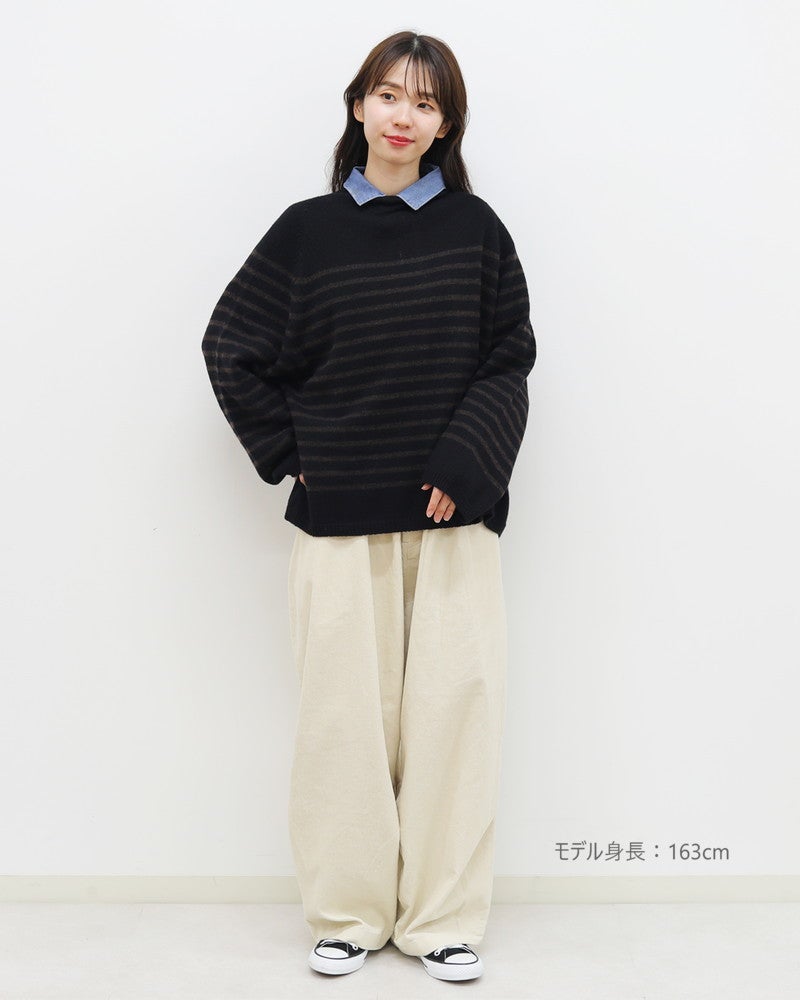 ［mao made］エアーヤーンコットン2WAYクルンネックプルオーバー ボーダー