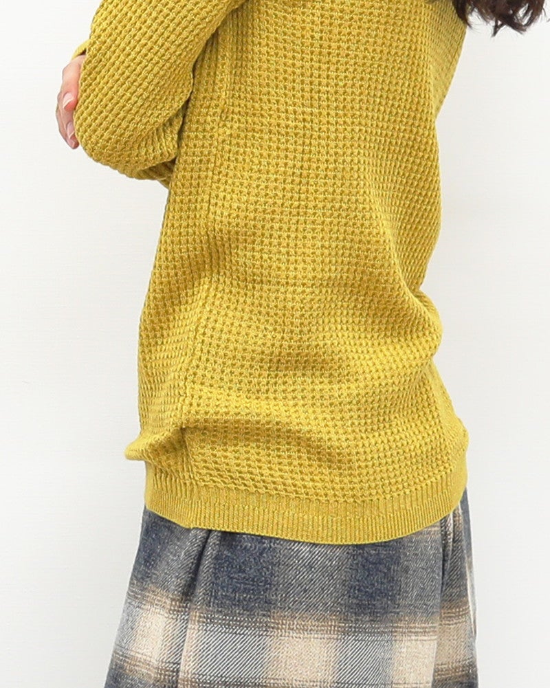 ［mao made］ふわふわワッフルモックネックプルオーバー