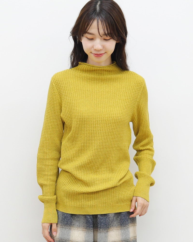 ［mao made］ふわふわワッフルモックネックプルオーバー