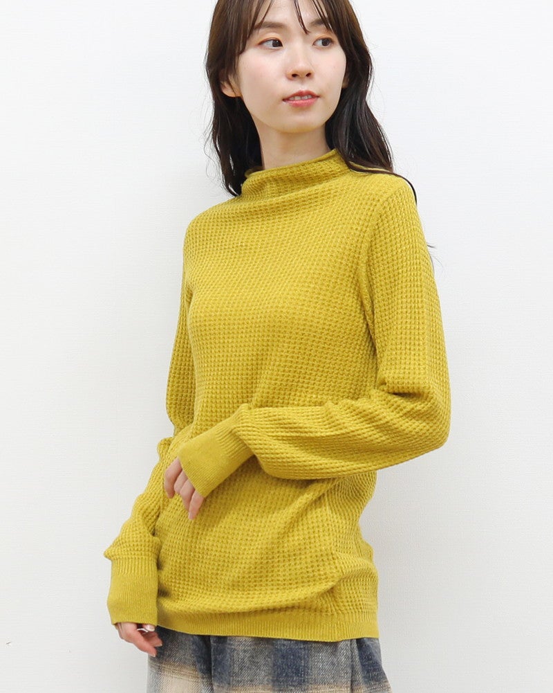 ［mao made］ふわふわワッフルモックネックプルオーバー
