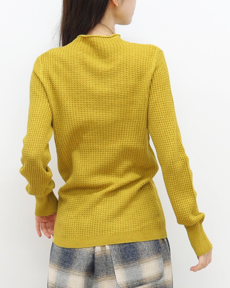 ［mao made］ふわふわワッフルモックネックプルオーバー